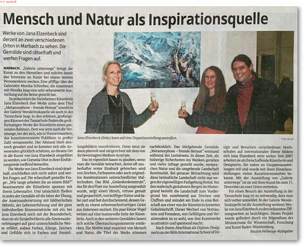 Zeitungsartikel Vernissage Metamorphose - Fremde Heimat